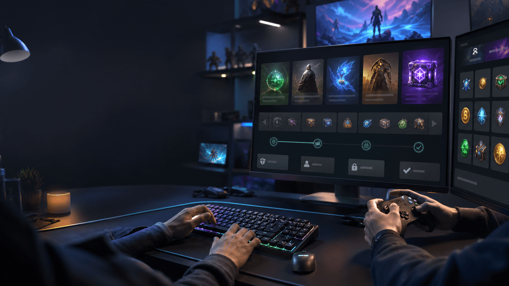 Lootora marketplace interface across a gaming workstation